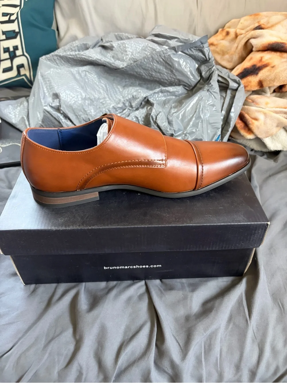 Bruno Marc Men's Double monk strap in Tan 9.5M